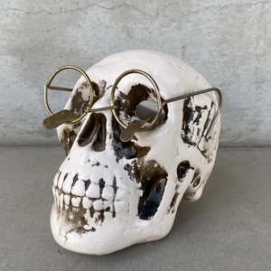 ヴィンテージ SKULL スカル ドクロ アッシュトレイ 灰皿 陶器 輸出用 / メガネ オブジェ コレクタブル 骸骨 置物 眼鏡 古い BAR 日本製