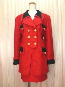 4-112☆大きいサイズ*ARGENTA*鮮やかな赤黒*バブリースカートスーツ/17号/W38.B54☆