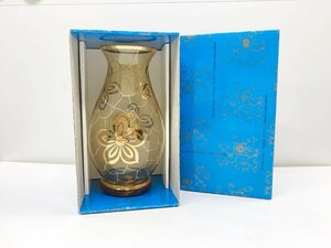 Bohemia Glass ボヘミア ガラス 花瓶 金彩フラワー 人気　硝子 花 花柄 アンティーク 箱付き 高さ24cm