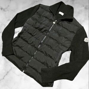 定価20万!!!未使用品!!!【モンクレール MONCLER】ど迫力異素材切り替え◎幻の逸品 ロゴ ワッペン ダウンニットジャケット ブラック 黒 M〜L