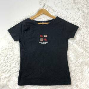 バーバリーロンドン 刺繍 半袖Tシャツ ブラック レディース L YA6486