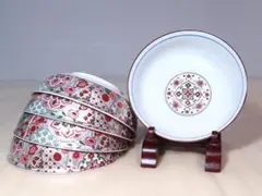 【未使用】美濃焼 古織 小鉢/中鉢 5客 錦絵/金彩 食器/磁器 インテリア