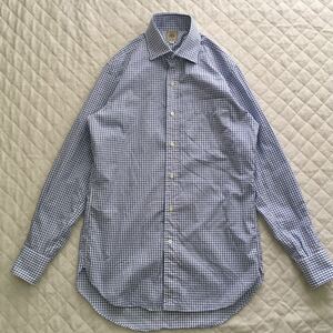 J.PRESS Jプレス ジェイプレス 長袖シャツ チェック柄 チェックシャツ 総柄 ブルー 37-82 レギュラーカラー 美品 オンワード樫山