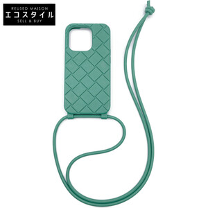 1円 BOTTEGA VENETA ボッテガヴェネタ グリーン ネックストラップ付 ラバー イントレチャート スマホケース iPhone13Pro