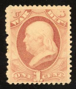 アメリカ　１８７９年　１セント　未使用切手　Mint HR　OG　Scott O114