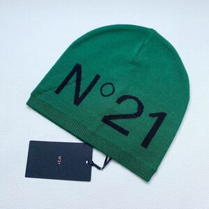 新品 2022AW N21 ヌメロ ヴェントゥーノN°21 キッズ ロゴ ニット帽 ニットキャップ ビーニー 3 緑 グリーン レディース 大人にも 送料無料