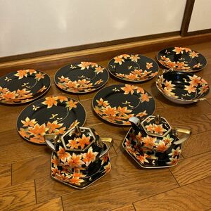 オールドノリタケ　黒に紅葉セット　下皿付きシロップポット　お皿六枚　ボウル他　期間限定半額以下　最終処分特価