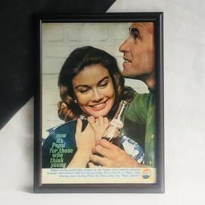 『 ペプシコーラ 』ビンテージ 広告　60年代　フレーム 付 ポスター 当時物 額付 LIFE 雑誌 アンティーク Pepsi