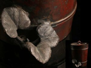【琴》送料無料 古美術品 時代銅製桶型花生 WL139