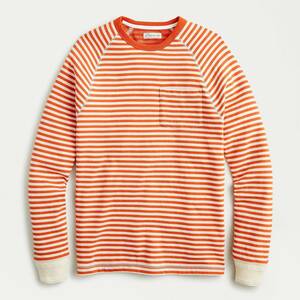 【新品】サイズ:XXL J.CREW ジェイクルー Double-knit long-sleeve raglan crewneck T-shirt in stripe オレンジ/クリーム 2 