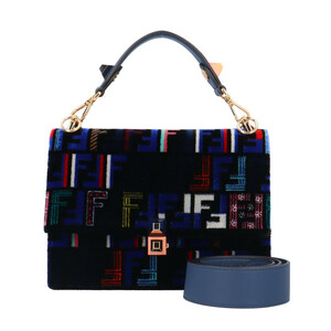 フェンディ キャナイ ショルダーバッグ ベルベット 8BT283　A06W ブルー レディース FENDI 中古 美品