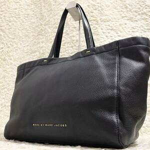 美品 ●MARC JACOBS マークジェイコブス メンズ トートバッグ ビジネスバッグ ショルダーバッグ ●A4 PC 肩掛け シボ革 レザー 本革 黒