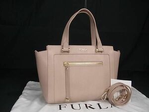 1円 ■美品■ FURLA フルラ ギネヴラ レザー 2WAY クロスボディ ショルダーバッグ トート ハンドバッグ レディース ピンク系 FC0550