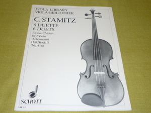 ヴィオラ楽譜　VIOLA LIBRARY　VIOLA‐BIBLIOTHEX　C.STAMITZ　 6DUETTE　6DUETS　ヴィオラ　シュターミッツ　6つの二重奏　第2巻　洋書