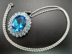 豪華!!★K14★大粒天然ブルートパーズ★21.27ｃｔ★45㎝ネックレス★現品☆K14WG・21.27刻印有★清掃済☆総重量13.7ｇ