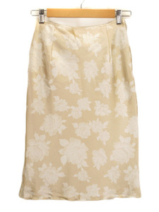 セシルマクビー CECIL McBEE スカート 花柄 バラ メロー サテン M ベージュ ゴールド レディース