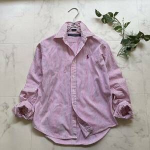 美品　ラルフローレン　長袖シャツ　ポニー刺繍　ピンクストライプ　サイズ2 　綿