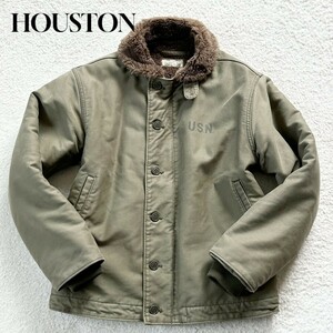 1円～ 極美品 HOUSTON ヒューストン デッキジャケット N-1 ミリタリー ボア カーキ 36 サイズM