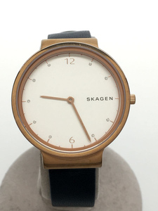 SKAGEN◆クォーツ腕時計/アナログ/レザー/WHT/BLK