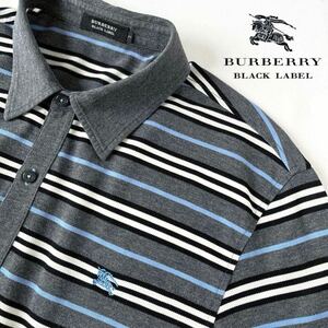 バーバリー ブラックレーベル BUBERRY BLACK LABEL カットソー ノバライン 半袖シャツ 3 (L) グレー ブラック ブルー ボーダー ポロシャツ