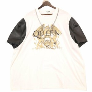 eYeCOMMEdesGARCONS JUNYAWATANABE ア 21AW JH-T006 ホワイト×レザー QUEEN チェーン付き Tシャツ M