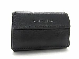 1円 ■美品■ BALENCIAGA バレンシアガ 410133 エッセンシャル レザー 三つ折り 財布 ウォレット メンズ ブラック系 FD0165