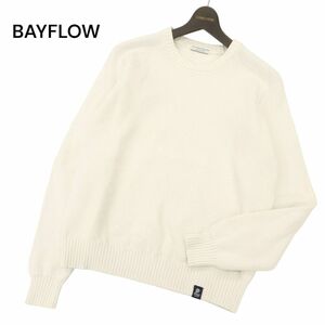 BAYFLOW ベイフロー 通年 クルーネック コットン ニット★ セーター Sz.3　メンズ 白　C4T01047_2#L