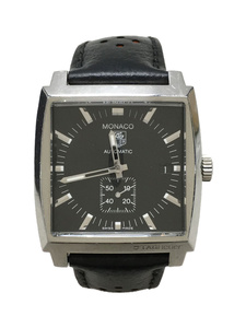 TAGHeuer◆モナコ__AT_SS/ラバー_37mm/アナログ/レザー/BLK/BLK/20230313日差-7