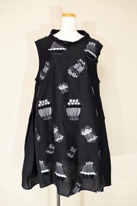 ☆美品☆慈雨センソユニコ/創作柄カットジャガード変形チュニック：40/黒系xw369