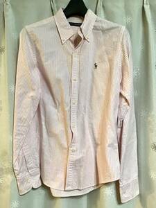 美品【RALPH LAUREN/ラルフローレン】長袖ストライプシャツ/7★ピンク★レディース★USED