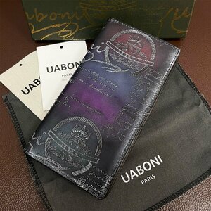 特注限定品 EU製＆定価17万◆UABONI*ユアボニ*幻のパティーヌ*二つ折り長財布*EU製◆カリグラフィー 牛革 手染 ハンドメイド 紳士 メンズ