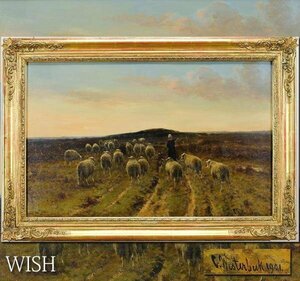 【真作】【WISH】ウェステルベーク C.Westerbeek 油彩 30号大 大作 1901年作◆19世紀オランダ巨匠! 羊飼い 100年以上前貴重名画#24012402