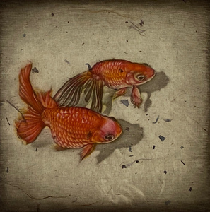 生田宏司「金魚」銅版画　カラーメゾチント　額装　魚　きんぎょ