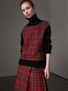 超美品 ★ バーバリー BURBERRY コレクションライン タータンパネル ロールネック デザイン ニット セーター（XS) オーバーサイズ