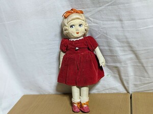 古い人形 ドール 抱き人形 赤い服 女の子 少女 ハンド 古玩具