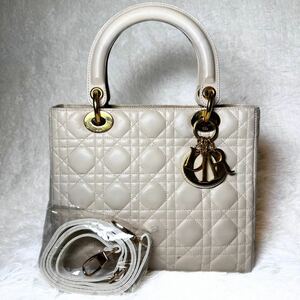 売り切り　Christian Dior クリスチャンディオール レディディオール 2way ラムスキン　ハンドバッグ　ショルダー　レザー ホワイト