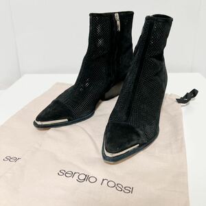 Sergio Rossi sr1 Carla セルジオロッシ スエード アンクルブーツ パンチング 37 ブラック 中古 