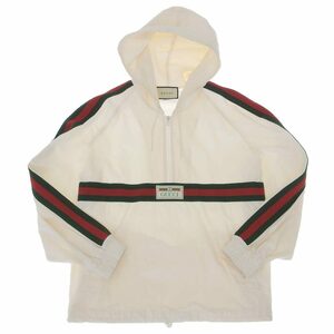 美品 グッチ GUCCI 現行タグ 594861 グッチラベル シェリー柄 ウェブライン コットン ウィンドブレーカー 48