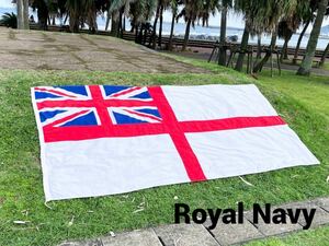 貴重 イギリス軍 実用 海軍 軍艦旗 ホワイトエンサイン ロイヤルネイビー ビッグサイズ アンティーク 国旗 看板 ガレージ ユニオンジャック