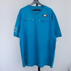 O442 2000年代製 COOGI 半袖Tシャツ■00s 表記2XLサイズ ブルー 青 刺しゅう Vネック アメカジ ストリート 古着 古着卸 オールド 激安 希少