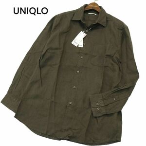 【新品 未使用】 UNIQLO ユニクロ 春夏 麻100％ プレミアム リネン★ 長袖 シャツ Sz.XL　メンズ 大きいサイズ　A4T03516_4#A