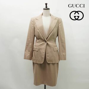 美品 GUCCI グッチ セレモニーセットアップスーツ シングルボタンジャケット 膝丈スカート 総裏 レディース ベージュ サイズ42*MC113