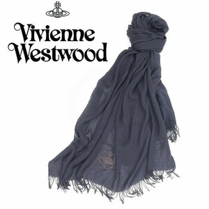 ◆Vivienne Westwood ヴィヴィアンウエストウッド オーブ ロゴ スタッズ 大判 ストール 紺 ネイビー