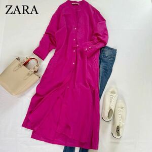 ZARA 大人素敵スタイル　鮮やかピンクカラー　ゆったりロングワンピース　羽織り　日焼け防止　サイズS ザラ♪