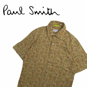極美品 芸術的逸品 最高級 好配色 Paul Smith LONDON フローラル 花柄 総柄 半袖シャツ ドレスシャツ メンズL ポールスミス 日本製 2405101