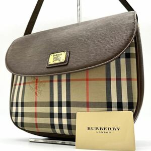 2282【美品】BURBERRY バーバリー ショルダーバッグ 斜め掛け フラップ ノバチェック ロゴプレート シャドーホース キャンバス レザー 本革