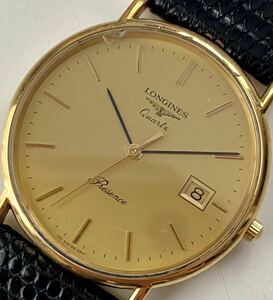 1円〜 N LONGINES ロンジン プレザンス ゴールド文字盤 メンズ レディース クォーツ デイト アンティーク ジャンク 腕時計 90137403