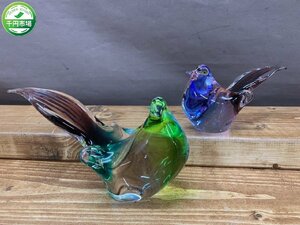 【Y-9885】Multi Glass マルティグラス ガラス細工 ハンドクラフト 鳥 とり バード 2点 置物 飾り物 雑貨 ペーパーウェイト【千円市場】
