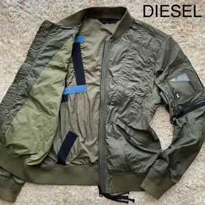 【希少モデル】極美品/現行/XL相当/DIESEL ディーゼル ブルゾン カーキ ジャケット MA-1 アウター 腕ブランドロゴ ミリタリージャケット