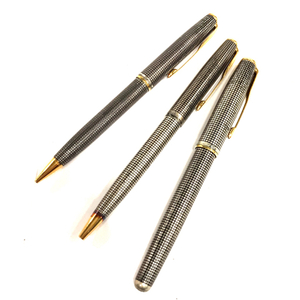 パーカー ソネット 万年筆 ペン先18K-750 ツイスト式 ボールペン シャープペン シルバーカラー ペンケース付 計3点